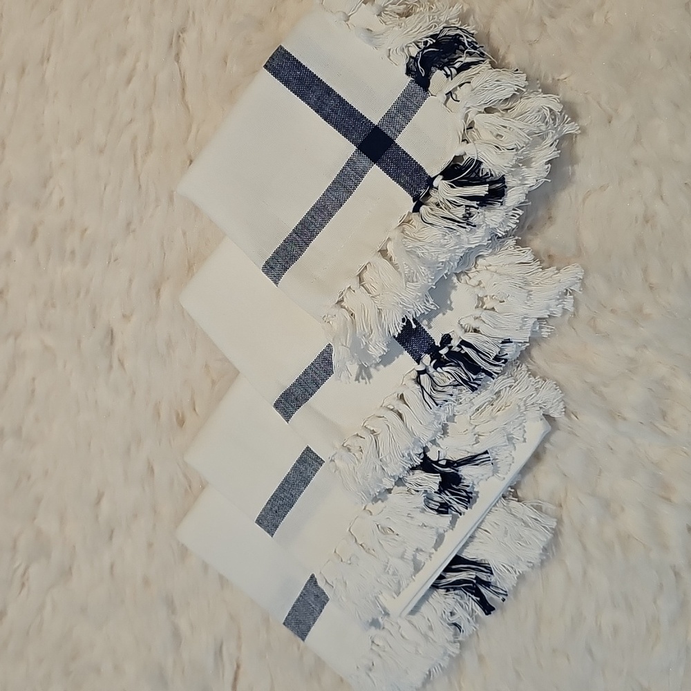 Sur La Table Picnic Check Napkins White & Blue 100% Cotton (4)
